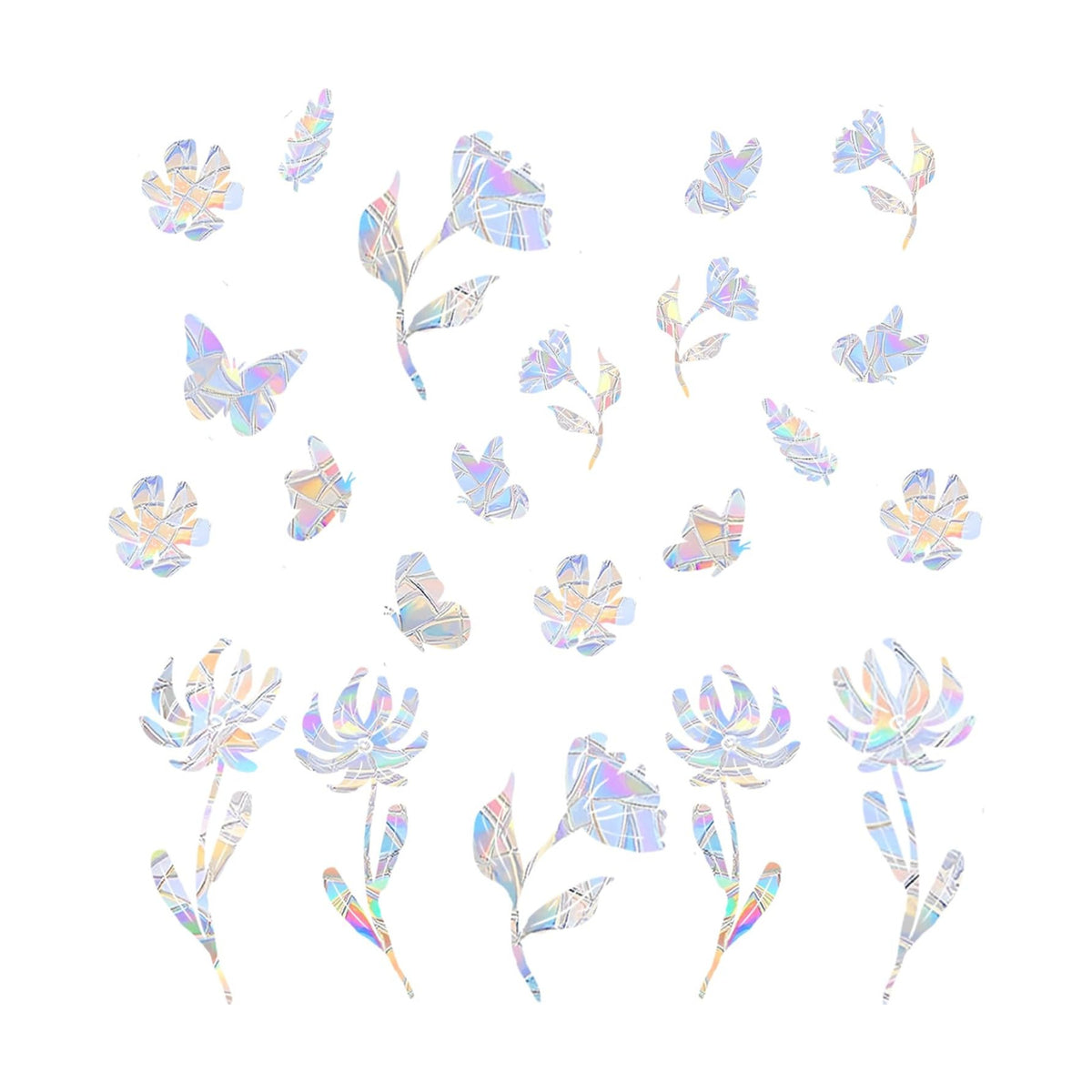 30PCS Flower Butterfly Window Clings Non Adhesive Rainbow Clings for Glass Window Decals to Prevent Bird Strikes Anti Collision Window Bird Stickers, Rainbow Sticker