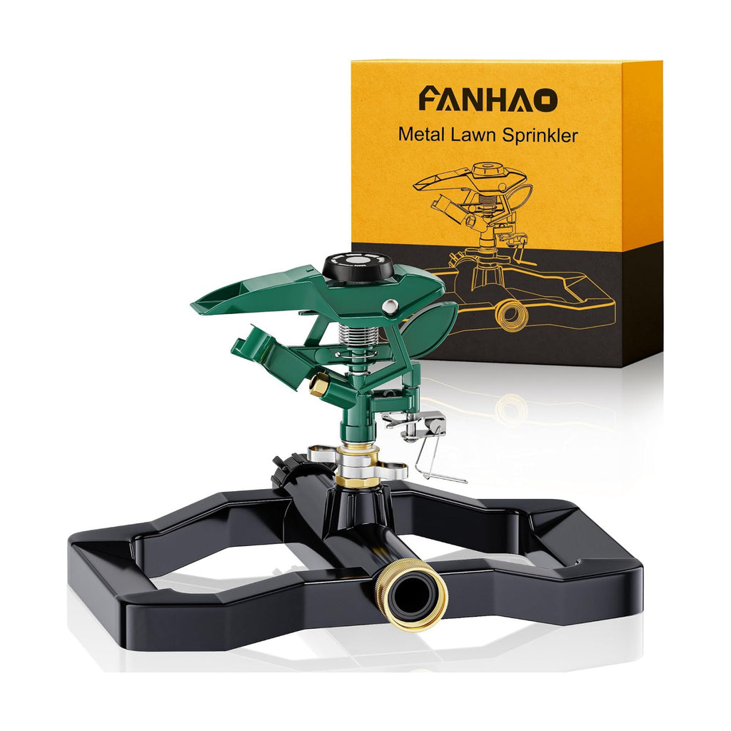 FANHAO Heavy Duty 360 Degree Pulsating Impact Sprinkler, Adjustable Lawn Sprinkler with Metal Base, Covers Up to 5,800