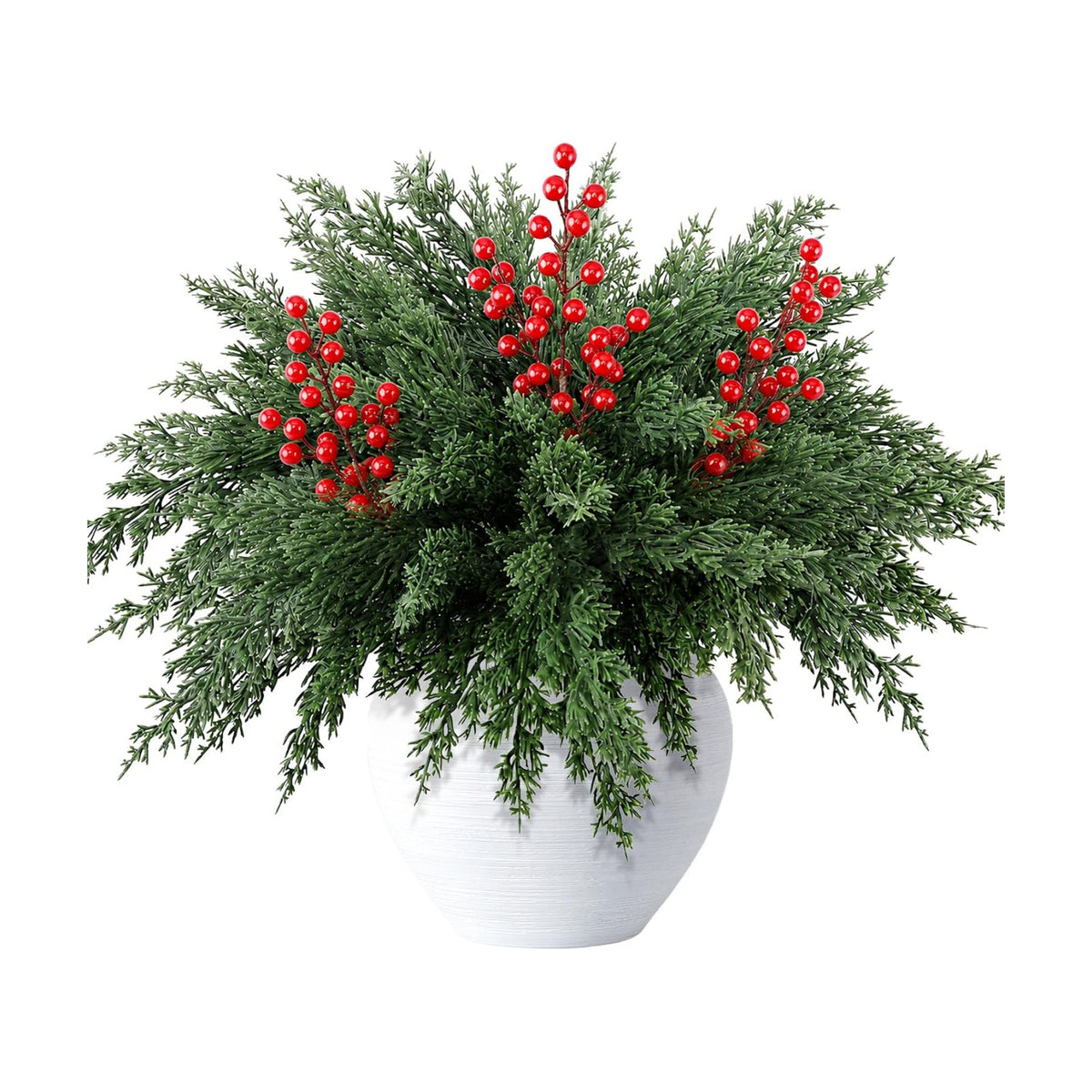 Watayo 10 Pcs 16.5" Christmas Artificial Pine Branches with Red Berry Stems