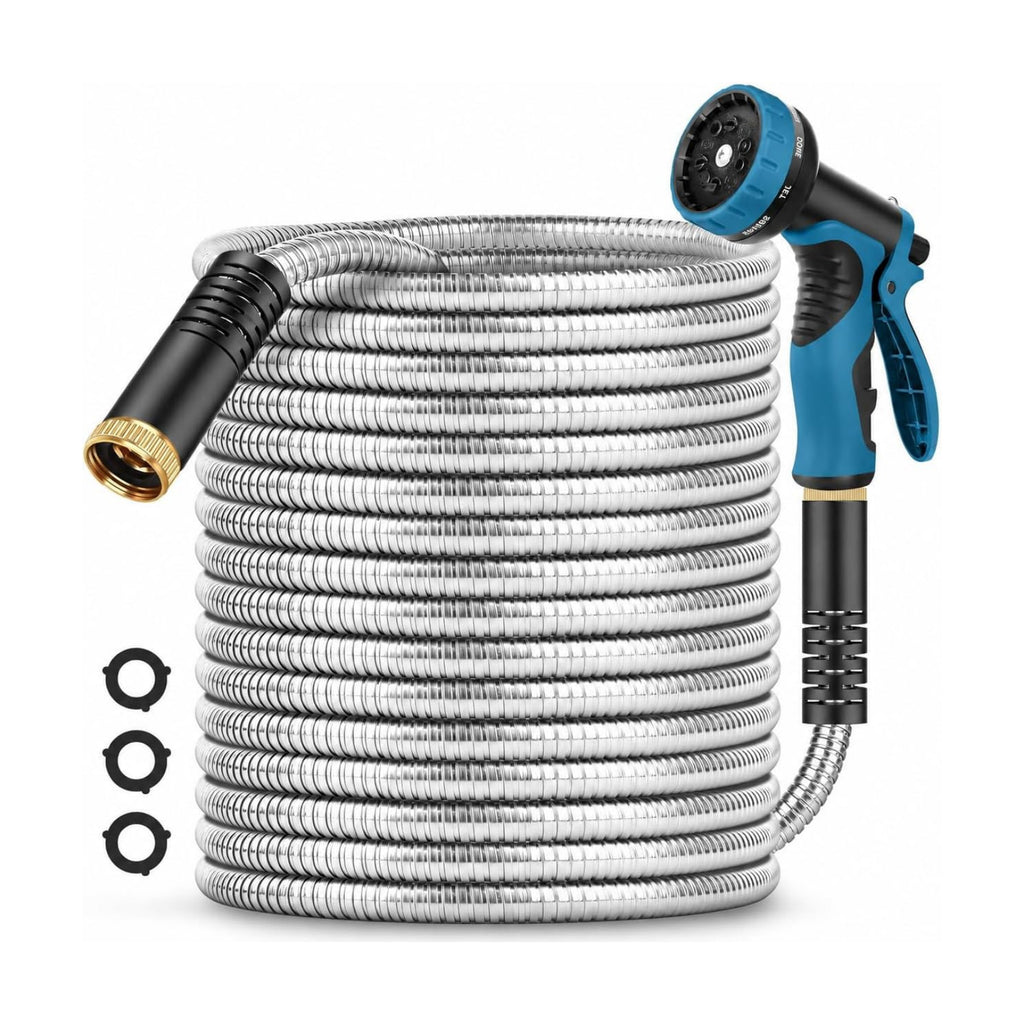 Garden Hose 100ft, Metal Water Hose Kink-Free Flexible Stainless Steel Hose | Heavy Duty Abrasion Resistant Leakproof