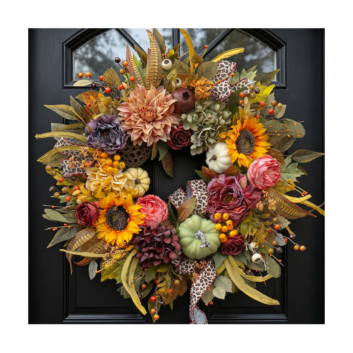 Fall Wreaths for Front Door 24 Inch Autumn Wreath with Pumpkins, Sunflowers