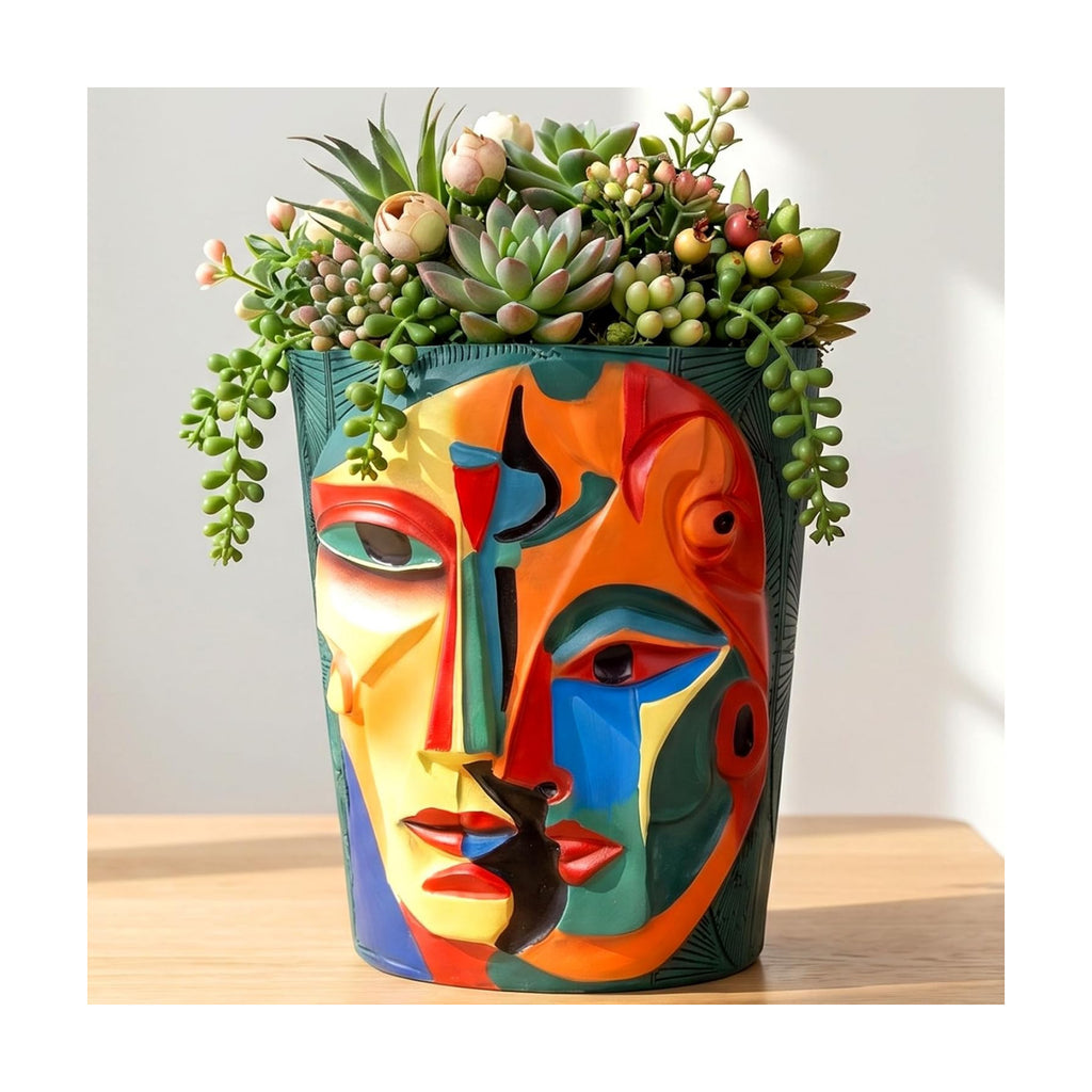 Mrlikale Abstract Face Planter Pots with Drainage Hole for Indoor Plants | 6.6 Inch Hand-Painted Funny Face Flower Pot