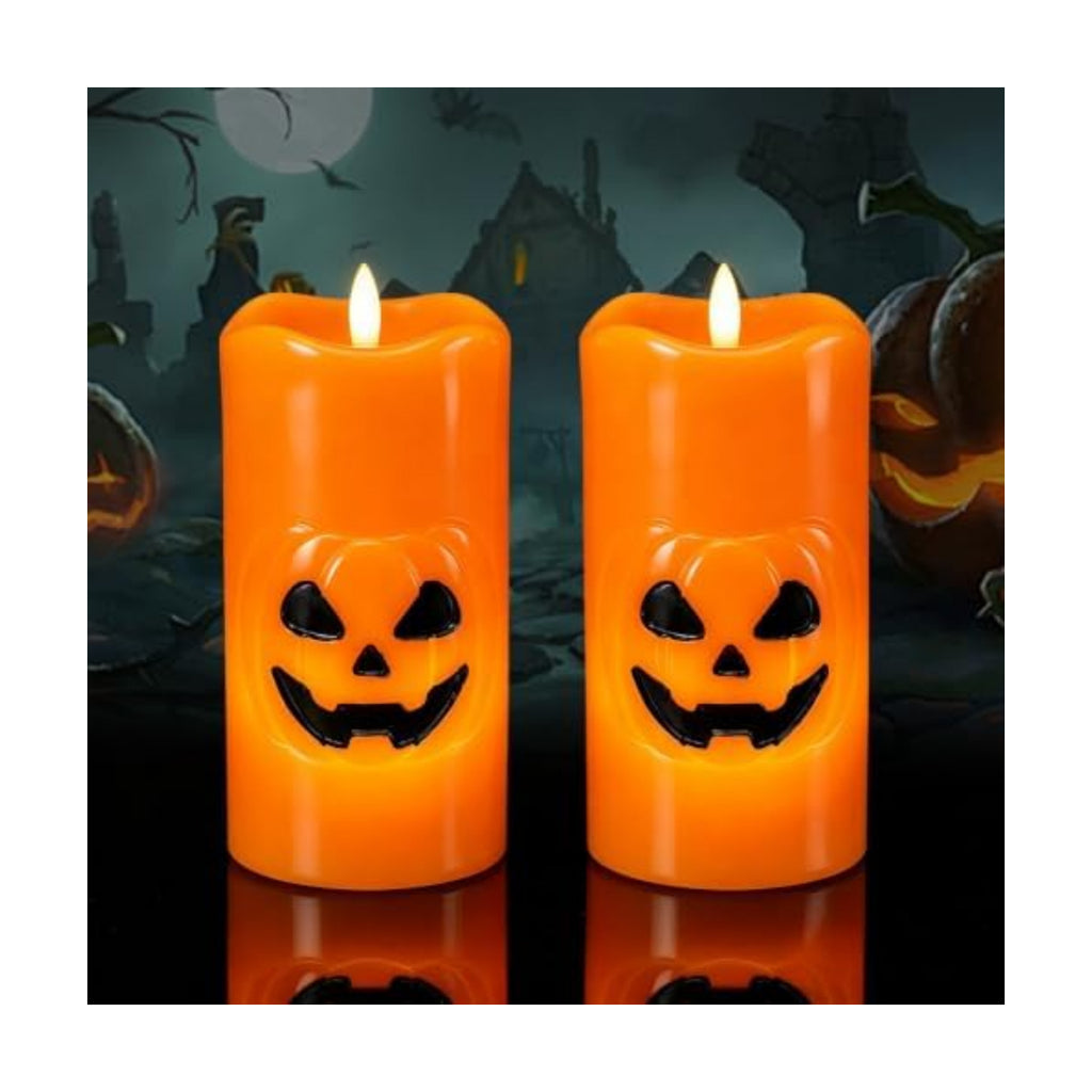 Eldnacele Halloween Pumpkin Flameless LED Pillar Candles with 6 Hour Timer