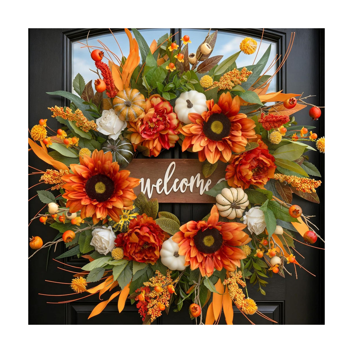 24 Inch Fall Wreaths for Front Door Outdoor, Autumn Wreath for Thanksgiving