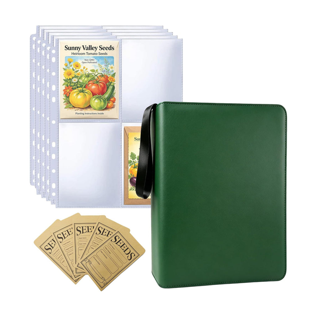 Zippered Seed Organizer Binder with 20 Pcs Seed Envelopes & 30 Pack Sheet | Clear Sheet, Large capacity-Holds 120