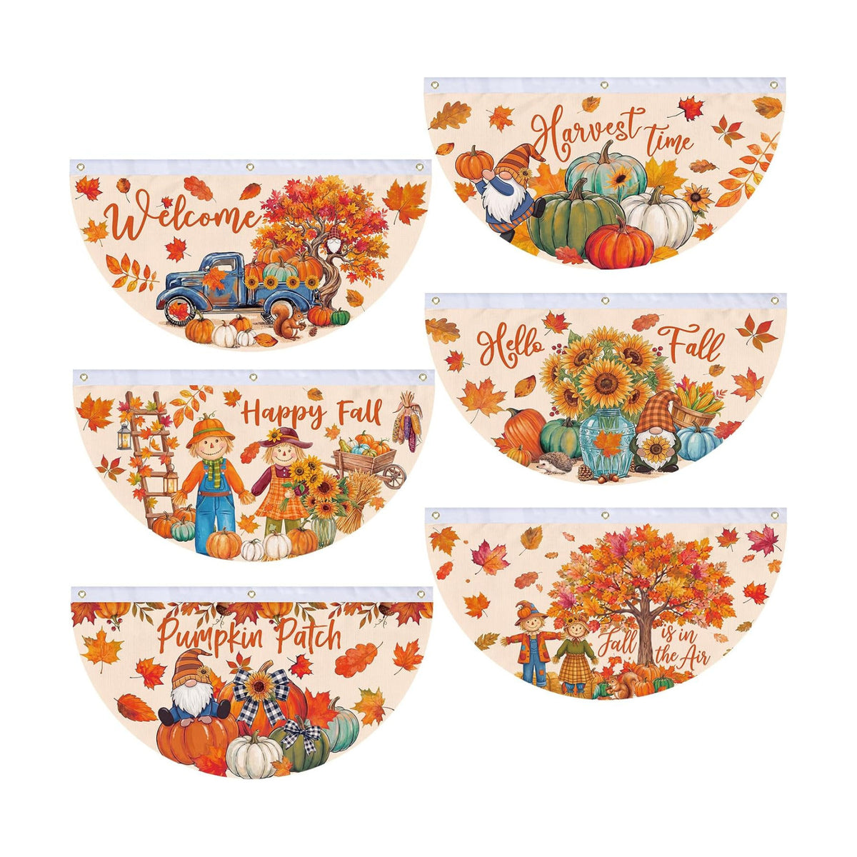 6 Pcs Hello Fall Bunting for Outside Decor Pumpkin Scarecrow Half Banner