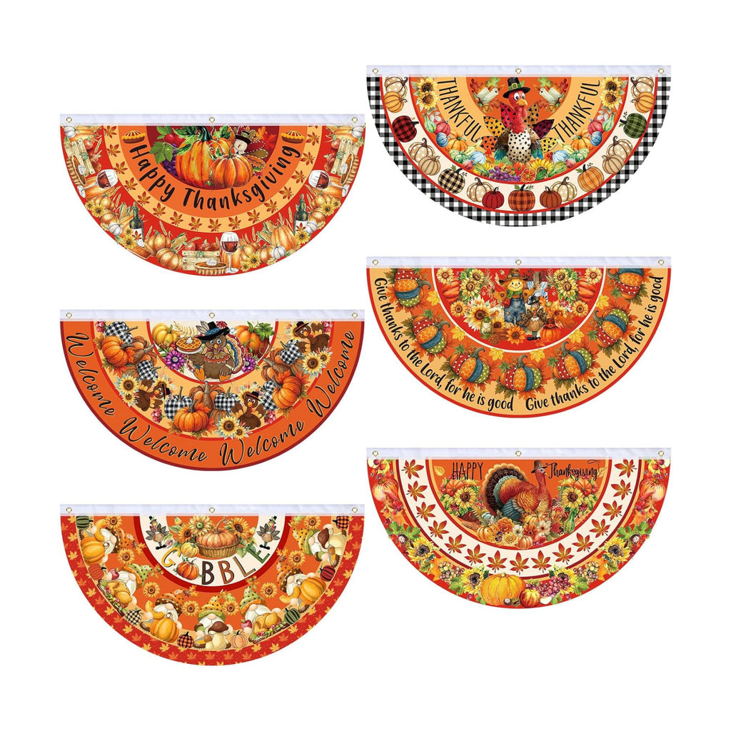 6 Pcs Fall Bunting Fan Flag Outdoor Thanksgiving Party Decoration