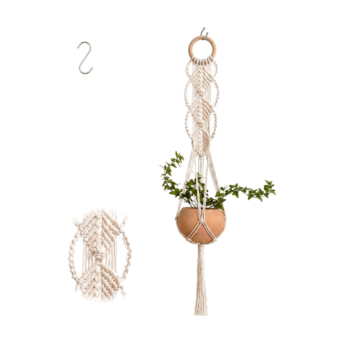 Shappy 1 Pack Boho Macrame Plant Hanger for Indoor