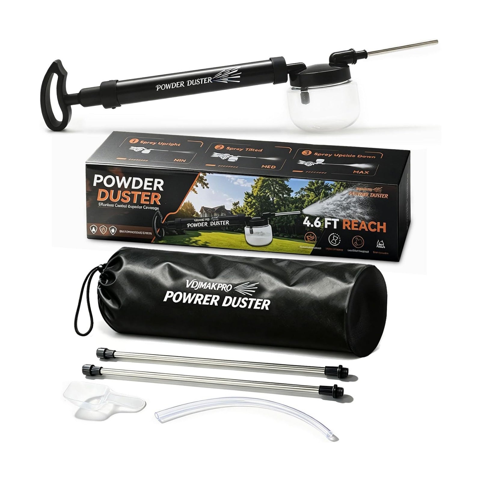 Diatomaceous Earth Powder Duster, 4 FT Adjustable Length Pump Applicator with Adjustable Powder Flow, Portable