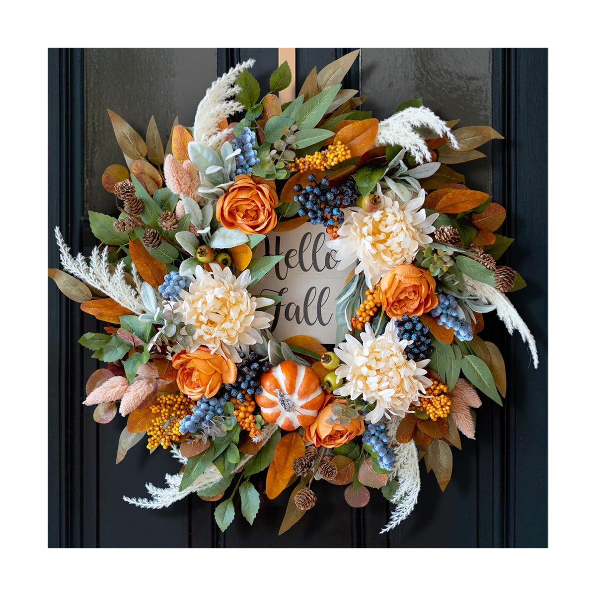 Harvest Fall Wreaths for Front Door 24 Inch Autumn Wreath with Rose&Dahlias