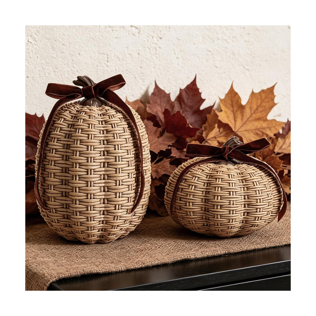 DN DECONATION Fall Pumpkin Decor, Fake Rattan Pumpkin Decorations for Home