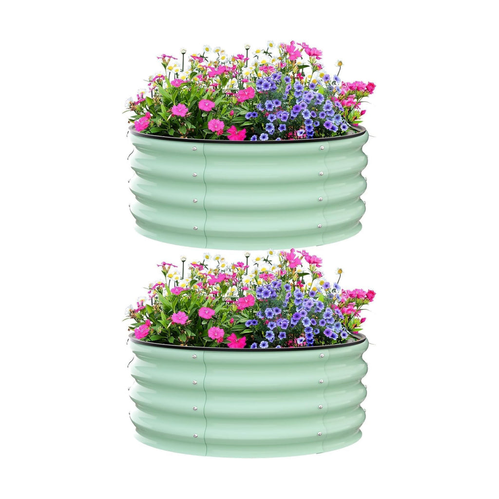 Garvee Galvanized Raised Garden Bed, 2Pcs Raised Garden Beds Outdoor, Round Planter Raised Beds with Gloves and Rubber