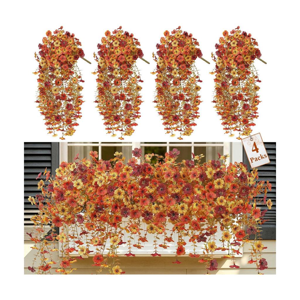 Alupssuc 4 PCS Fall Hanging Flowers Artificial for Outdoor Indoor Decor