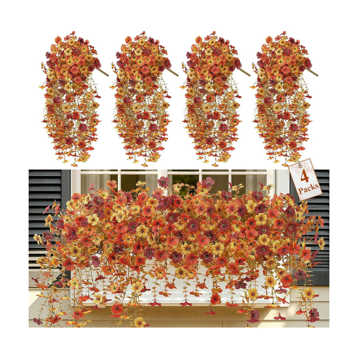 Alupssuc 4 PCS Fall Hanging Flowers Artificial for Outdoor Indoor Decor