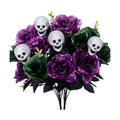 2 Pcs Purple Halloween Flowers Artificial 18in Peony & Rose & Skull Bouquet