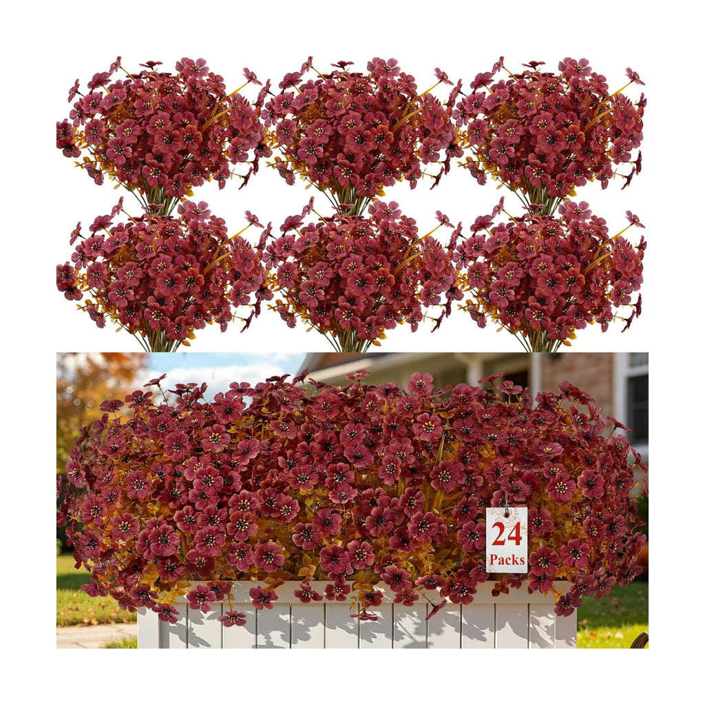 Alupssuc 24 Bundles Artificial Fall Flowers, UV Resistant Faux Mums Porch
