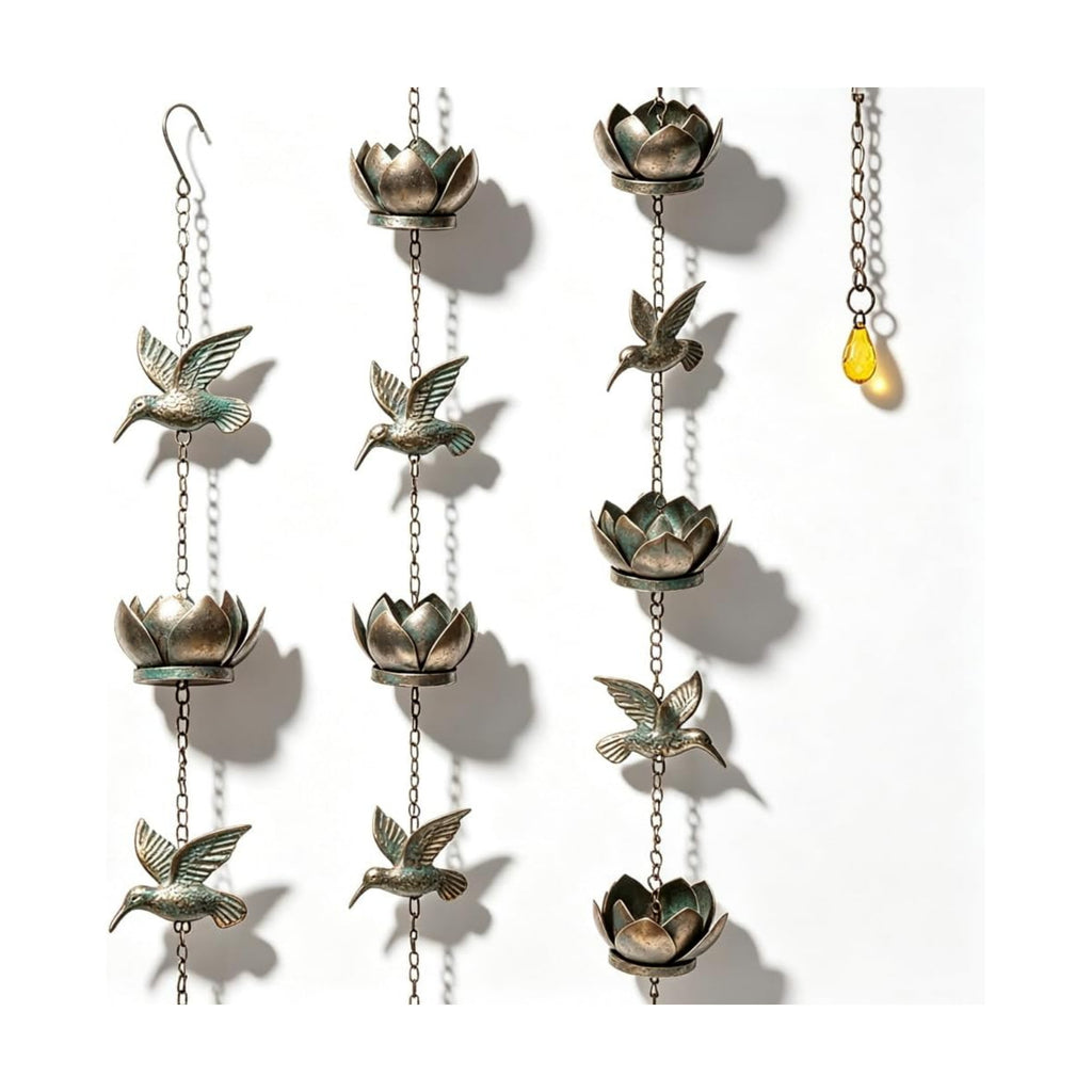 8.2FT Metal Hummingbird Rain Chain for Downspouts,Decorative Gutter Decor | Metal rain chain with hummingbird design