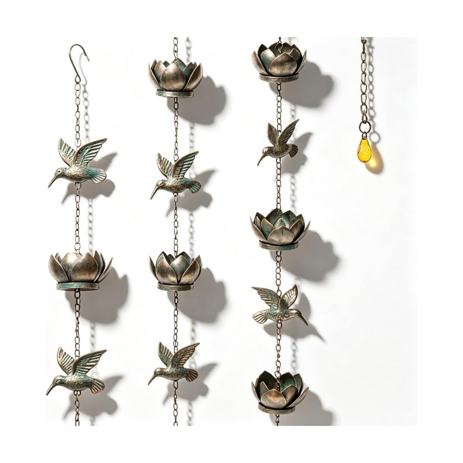 8.2FT Metal Hummingbird Rain Chain for Downspouts,Decorative Gutter Decor | Metal rain chain with hummingbird design