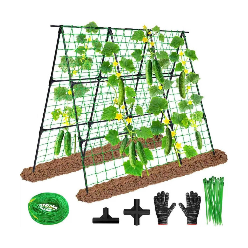 OTOSUNNY Cucumber Trellis for Raised Garden Bed, 50 x 48 in, Black | A Frame Trellis Metal Plant Support with Netting