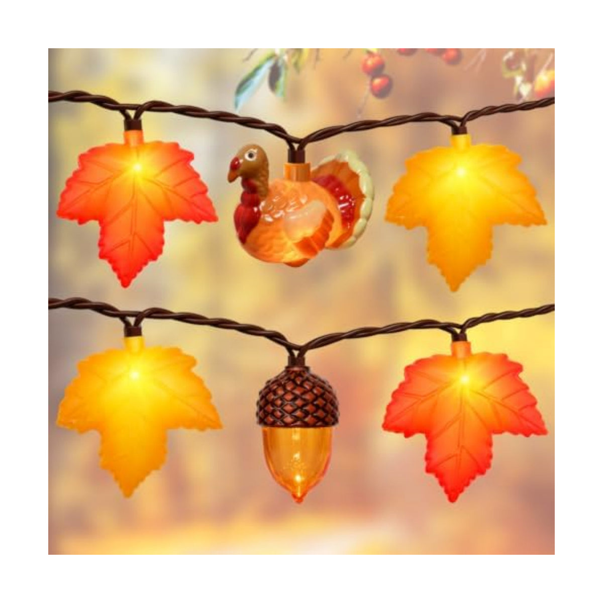 8.5Ft Fall Thanksgiving Decor String Lights, 10 LED Maple Leaves Acorn Turkey Lights Home Porch Fireplace Autumn Harvest Party, Indoor Outdoor Thanksgiving Decor, Plug in