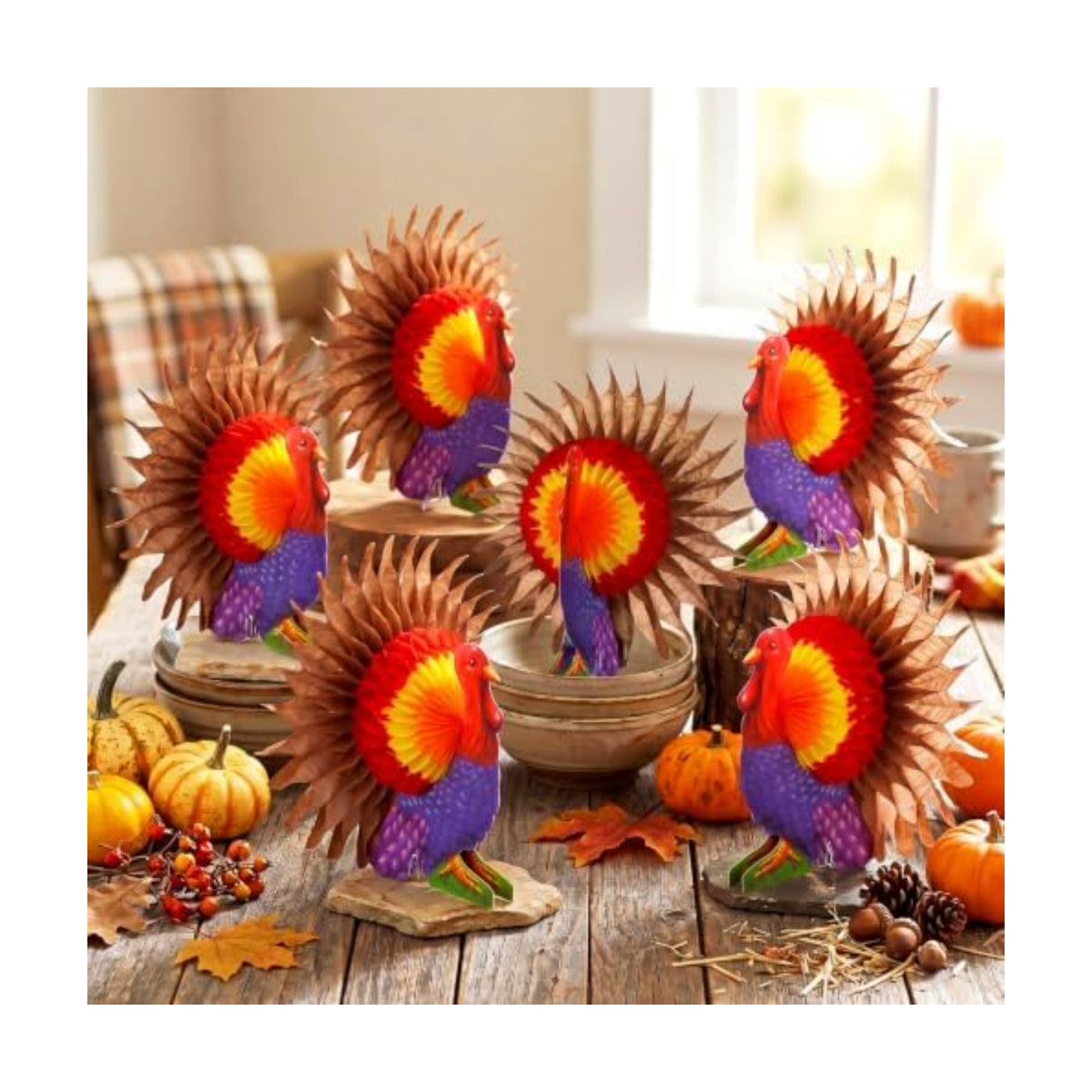 Fourluoo 12 Pcs Fall Thanksgiving Table Decor Turkey Honeycomb Centerpiece