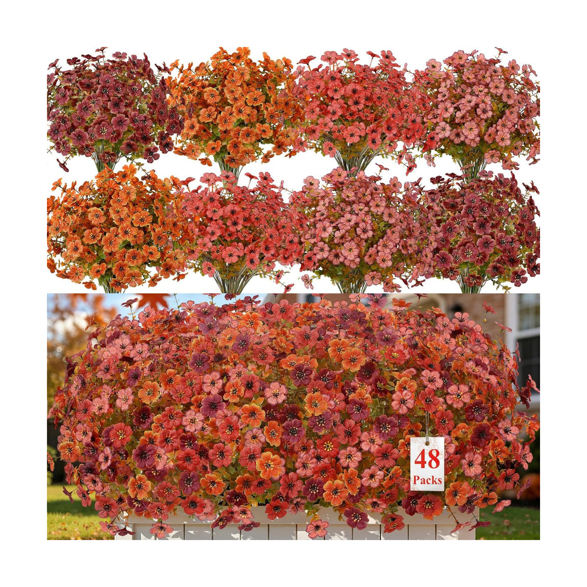 Alupssuc 48 Bundles Artificial Fall Flowers, UV Resistant Faux Mums Porch