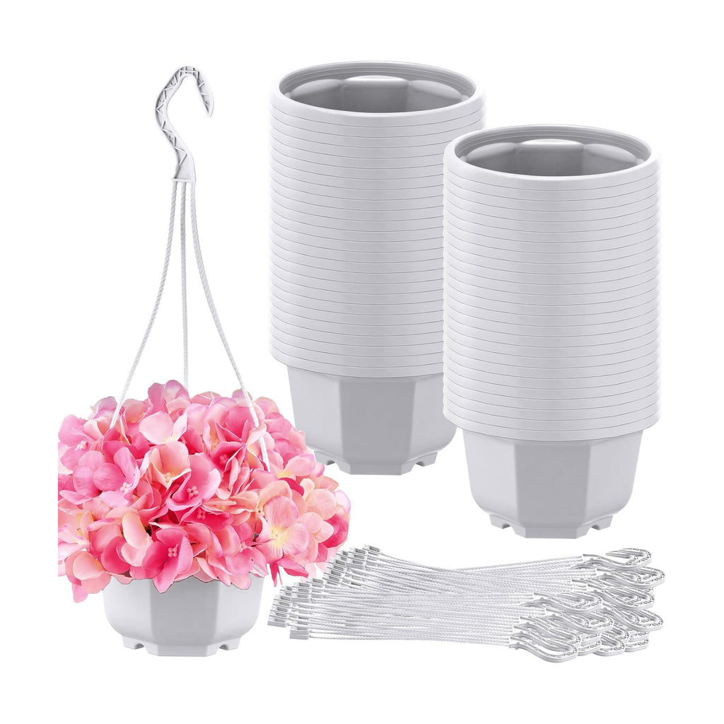 Roshtia 50 Pcs 6.7 Inch Plastic Hanging Plant Pots with Hooks Flower Pots Baskets Outdoor Hanging Nursery Planter