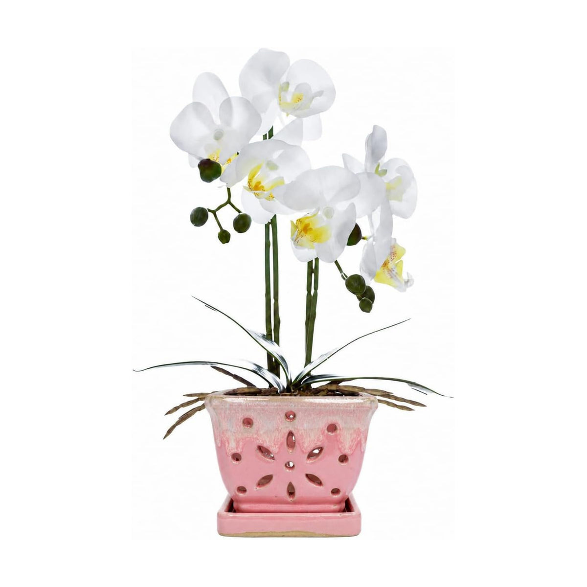 vensovo 5.5 Inch Rectangular Ceramic Orchid Pot with Holes, Pink