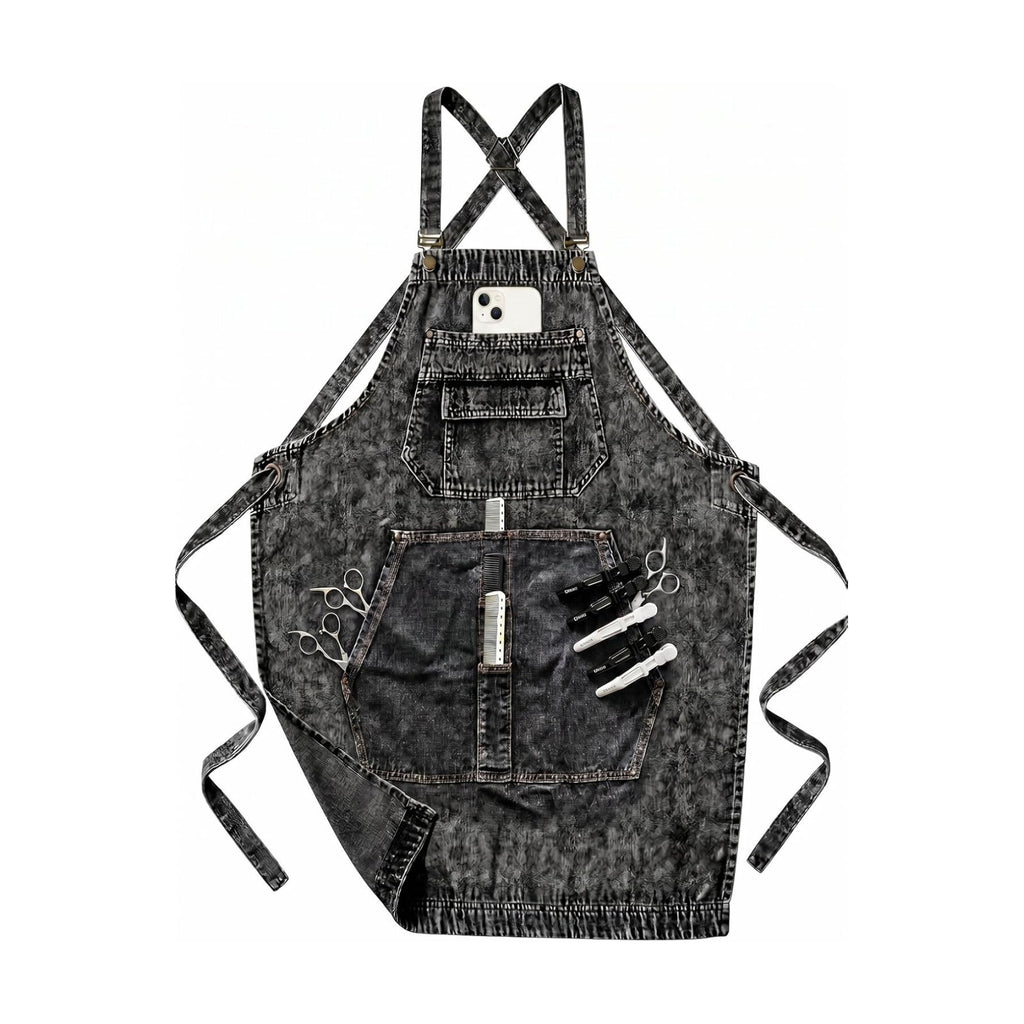 Denim Apron with Pockets for Hair Stylist Cross Back Men Women | Gardening Craftsmen Barista Hairdresser Jean Work