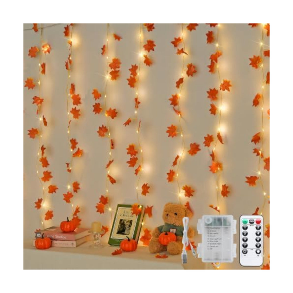 JMEXSUSS 200 LED Fall Garland with Lights, Maple Leaf Fairy Curtain Lights
