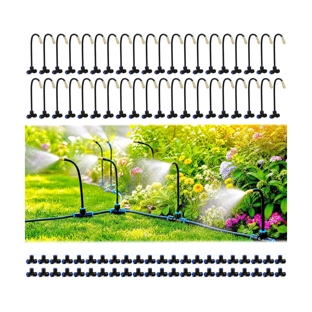 Drip Irrigation Nozzles 40 Pack, 8 Inch Adjustable Sprayers for 1/4 Tubing | 360° bendable stems direct water where