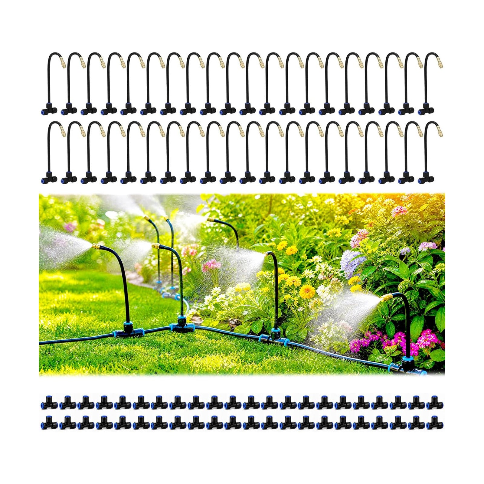 Drip Irrigation Nozzles 40 Pack, 8 Inch Adjustable Sprayers for 1/4 Tubing | 360° bendable stems direct water where