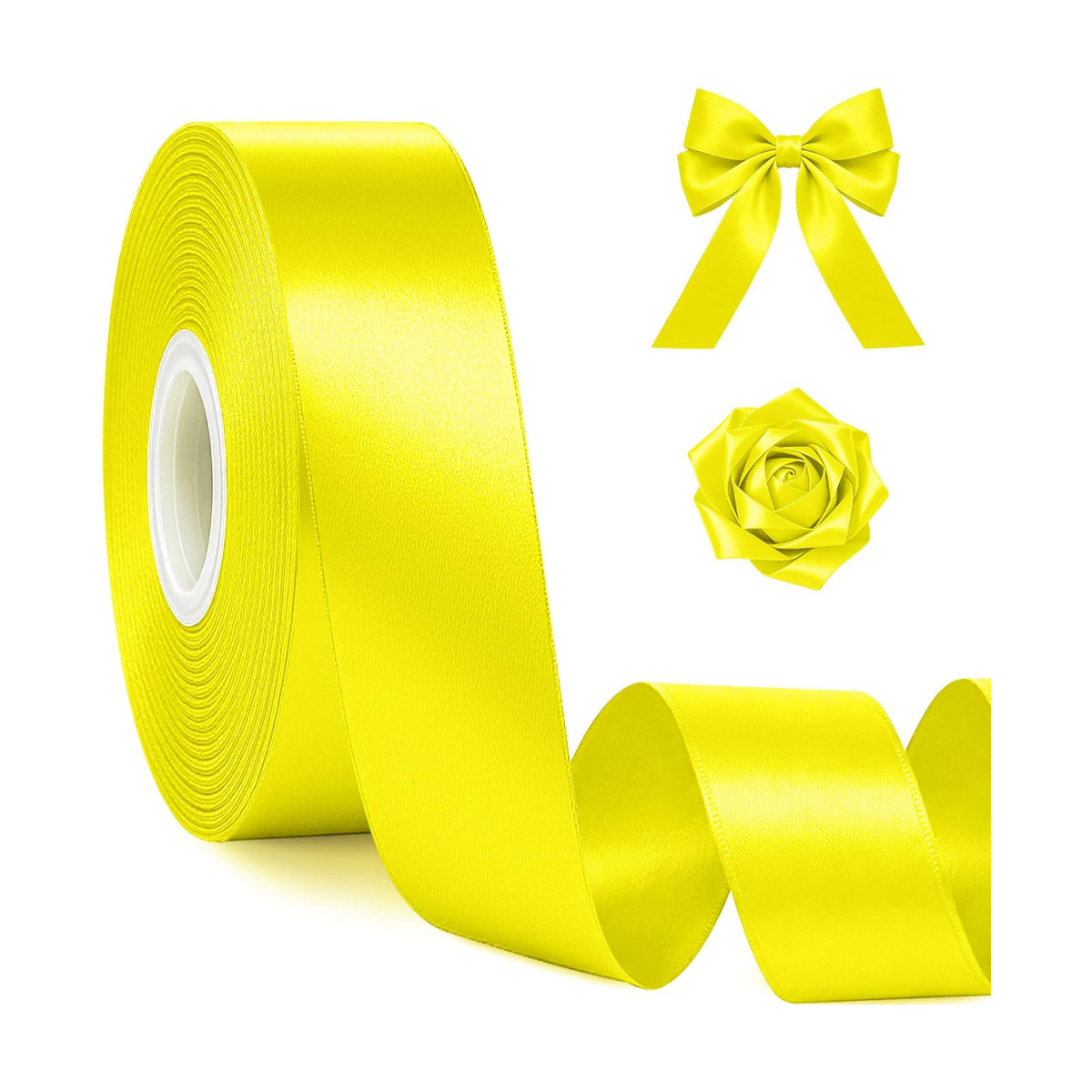 1In 30Yards Lemon Yellow Satin Ribbon for Gift Wrapping Birthday Decoration
