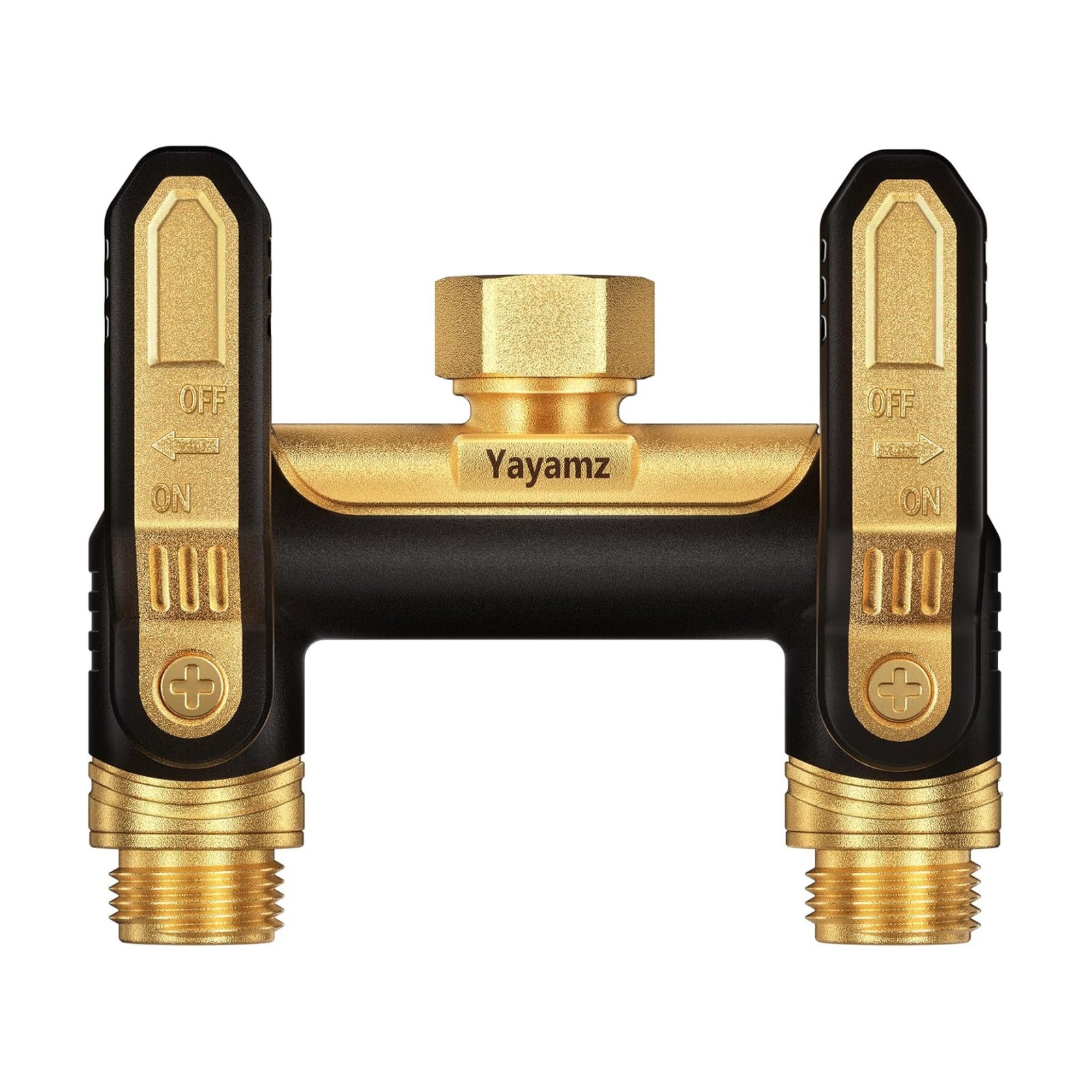 Garden Hose Splitter 2 Way, Heavy Duty Metal Water Hose Spigot Splitter | Shut Off Valves,3.6" Easy-Turn Handles,Full