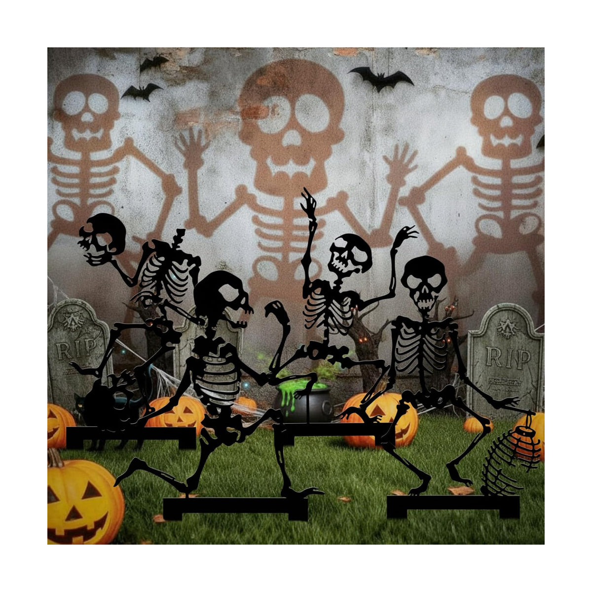 Geelin 4 Pcs Halloween Metal Skeleton Yard Stakes Skeleton Outdoor Decor