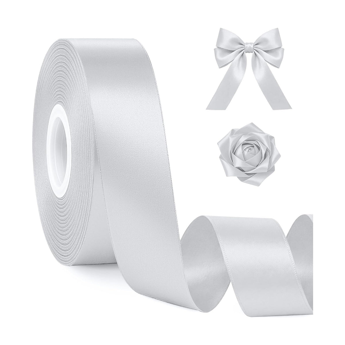 1In 30Yards Silver Satin Ribbon for Flower Bouquet Christmas Wedding Party