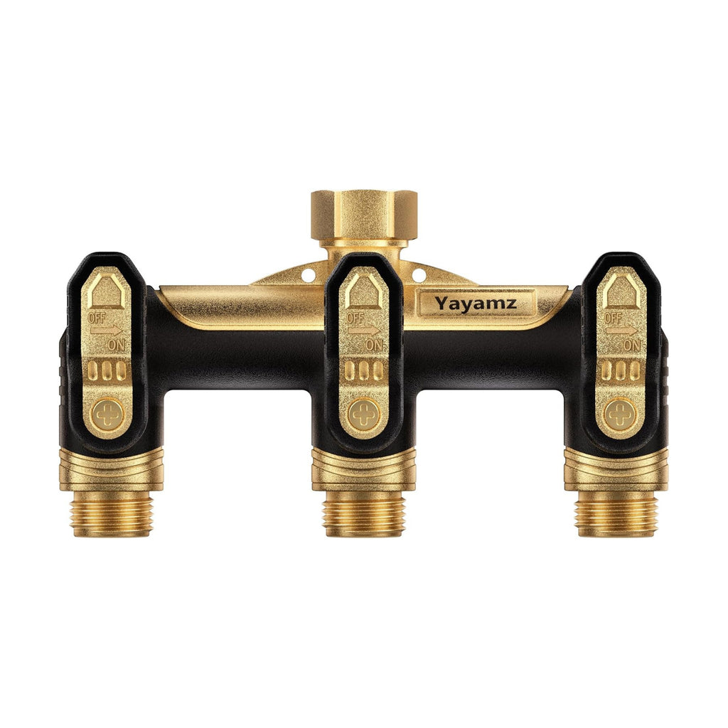 Garden Hose Splitter 3 Way, Heavy Duty All Metal Water Hose Spigot Splitter | Shut Off Valves,2.4" Easy-Turn