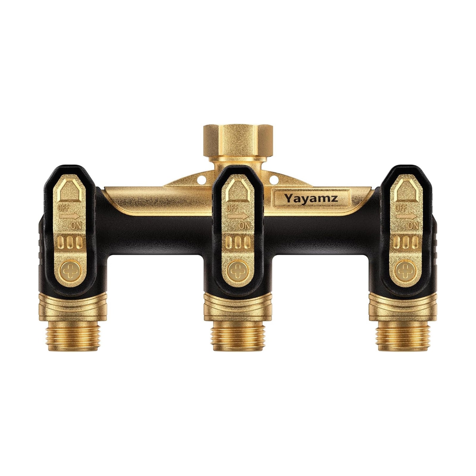 Garden Hose Splitter 3 Way, Heavy Duty All Metal Water Hose Spigot Splitter | Shut Off Valves,2.4" Easy-Turn