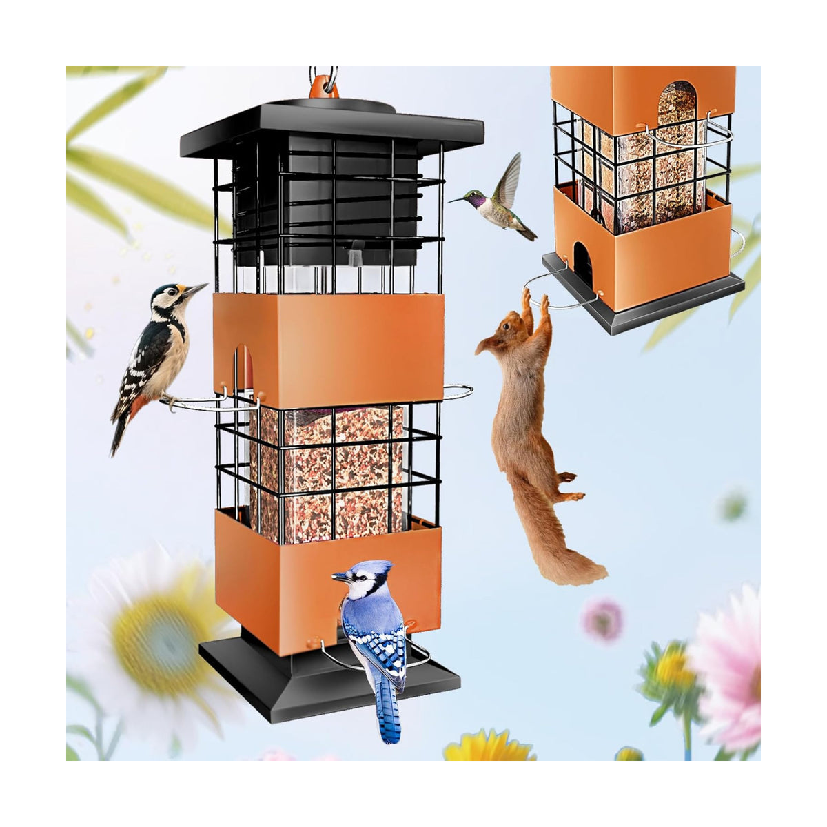 Squirrel Proof Metal Bird Feeder,3.5Lb,4 Ports,Weight Activated,Easy Refill