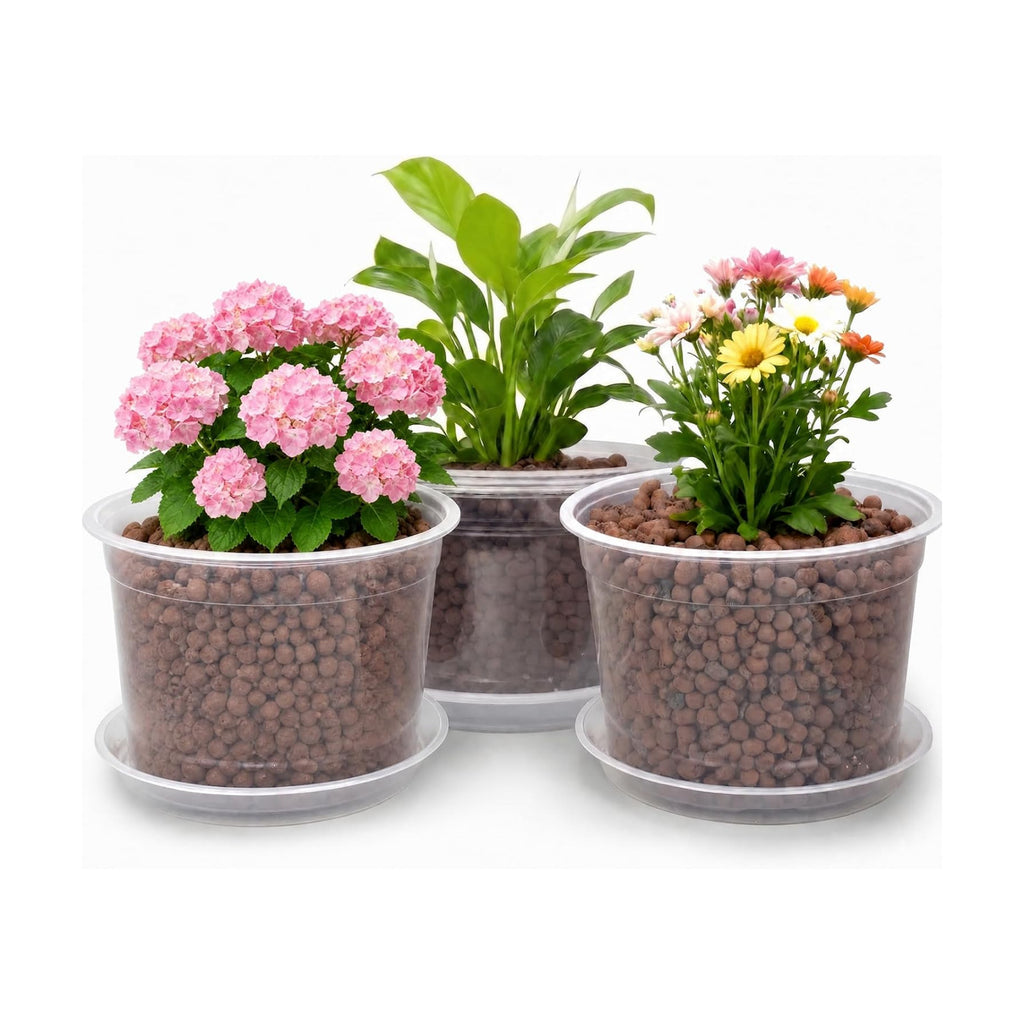 10 Inch Clear Nursery Pots with Drainage Holes and Saucers, 5 Pack Large Clear Pots for Plants Variety Pack, Seedling