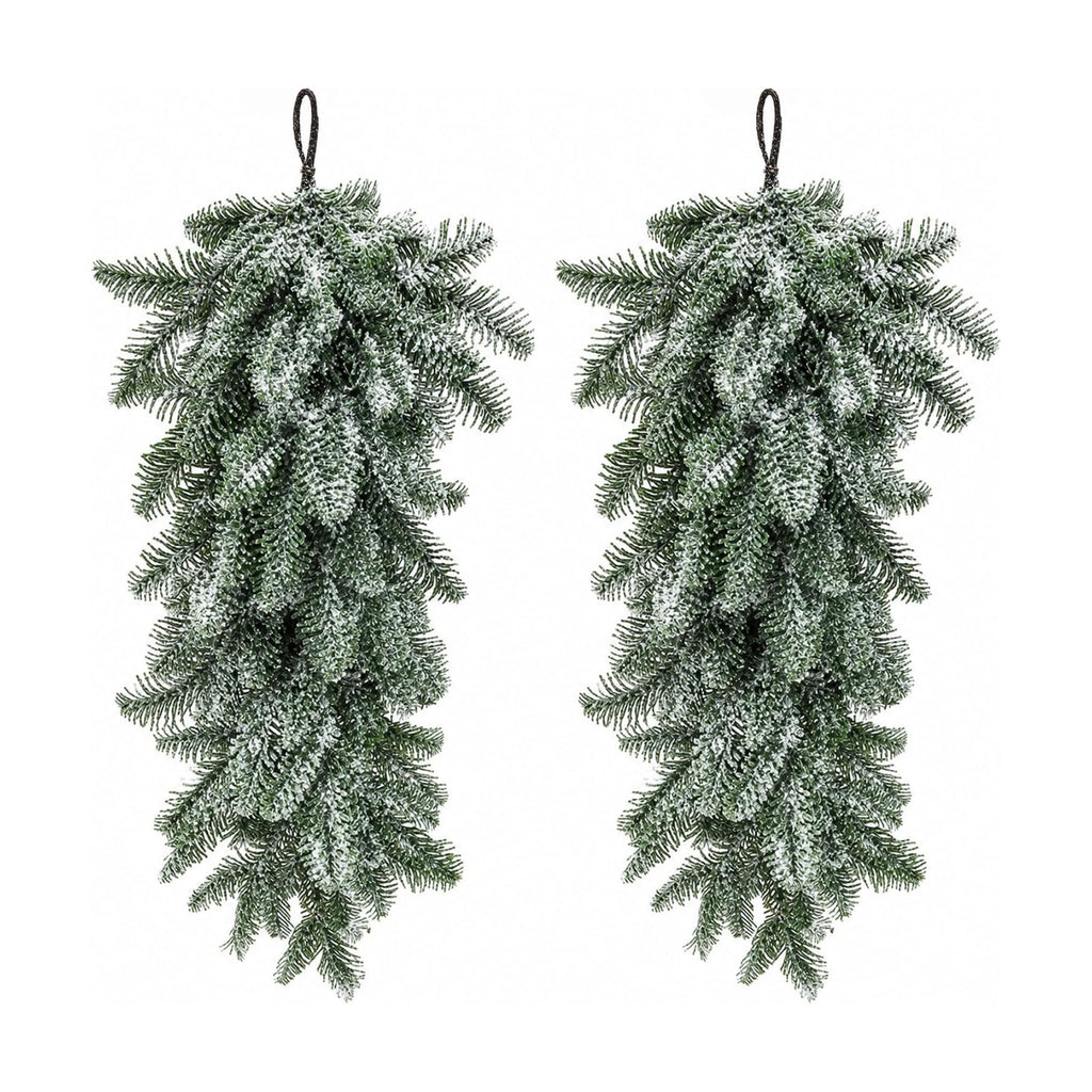 2 Pcs Extra-Long Snow Christmas Teardrop Swag, Artificial Frosted Door Swag