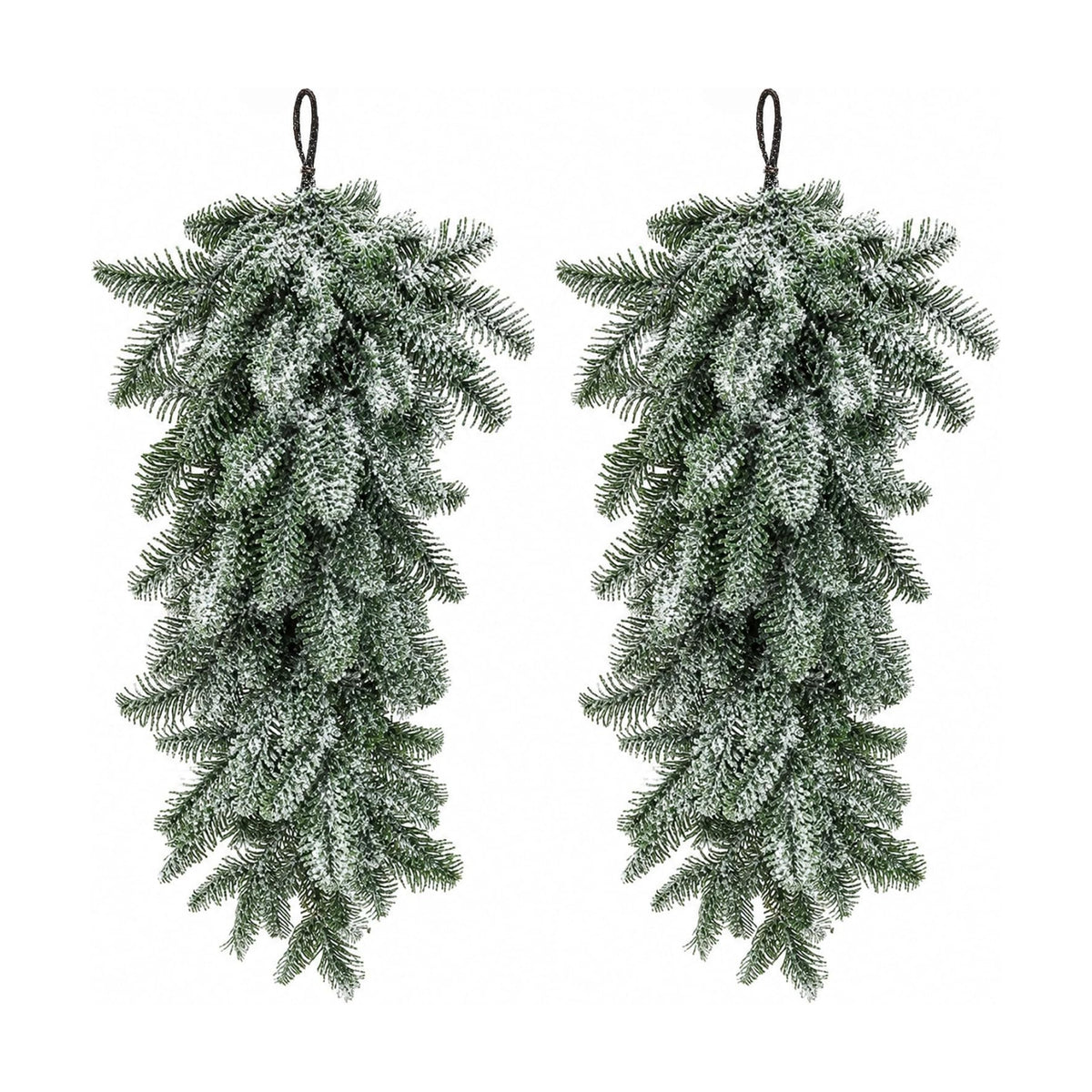 2 Pcs Extra-Long Snow Christmas Teardrop Swag, Artificial Frosted Door Swag