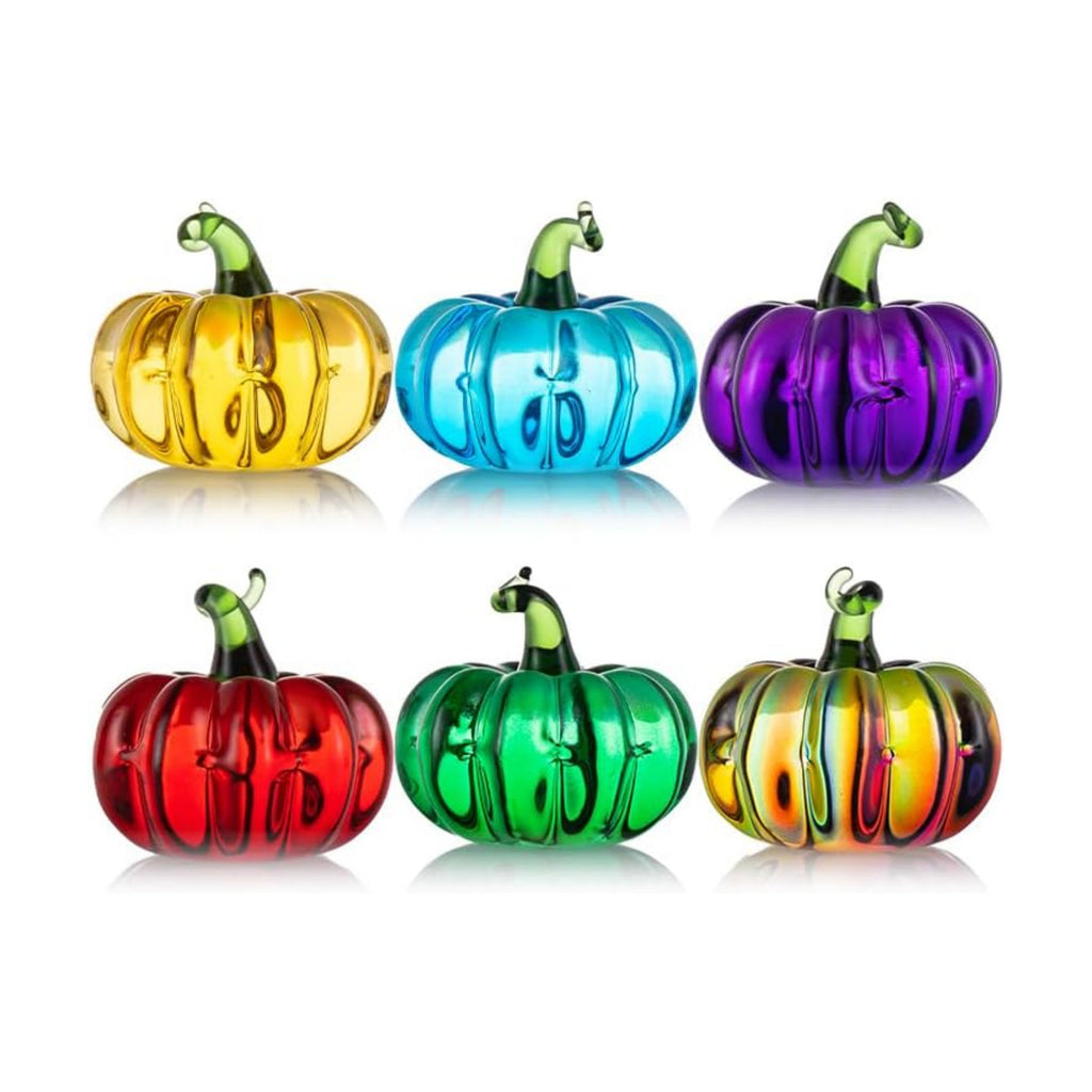 6 Pcs Mini Blown Glass Pumpkin Figurines Thanksgiving Fall Halloween Decor