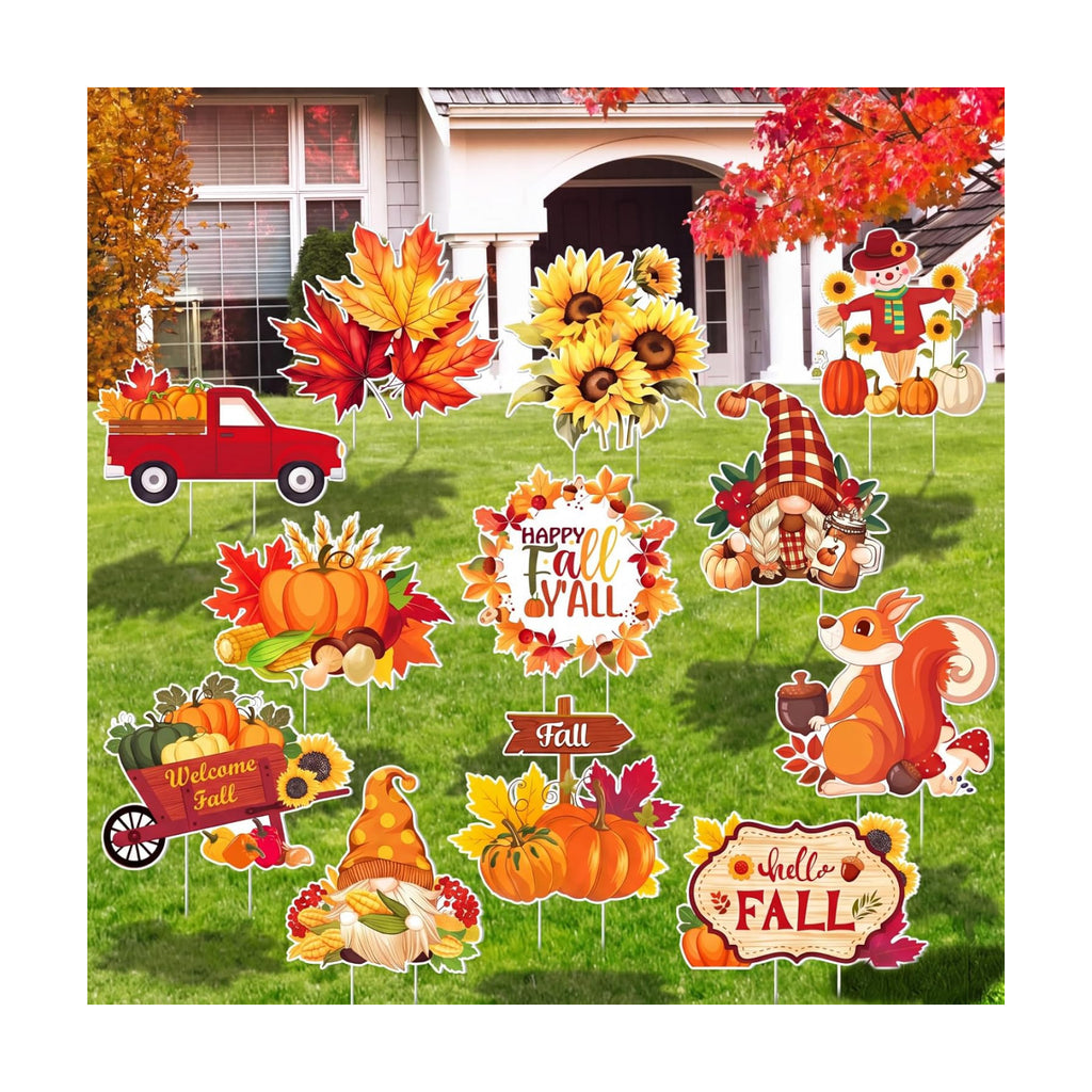12 Pcs Fall Yard Signs with Stakes Outdoor Thanksgiving Decorations,Autumn