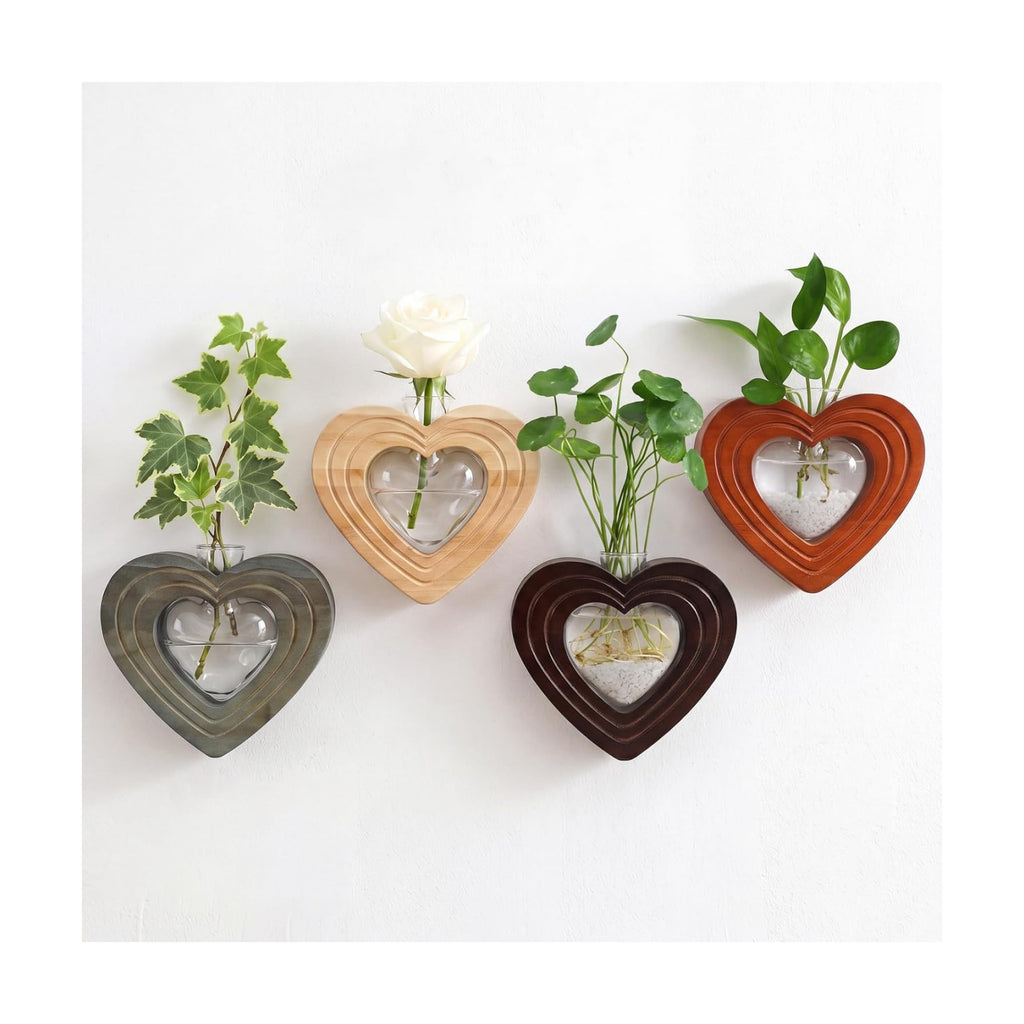 4 Sets Wood Wall Propagation Vases, Heart Wall Hanging Planters