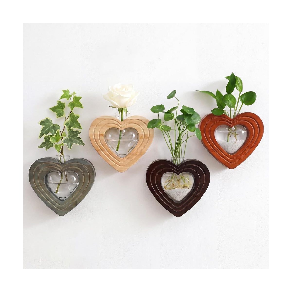 4 Sets Wood Wall Propagation Vases, Heart Wall Hanging Planters