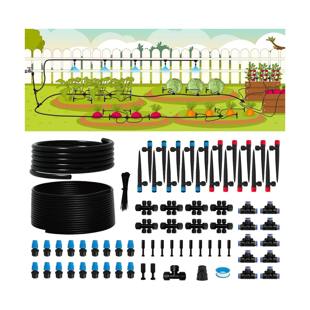 240FT Drip Irrigation System Kit, Quick-Connect Garden Watering System | 20FT 1/2" main, 200FT 1/4" drip line