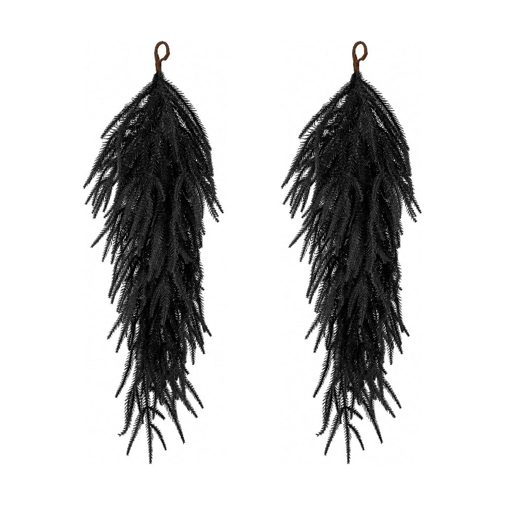 2 Pcs Artificial Halloween Black Teardrop Swag, 28'' Gothic Door Swag
