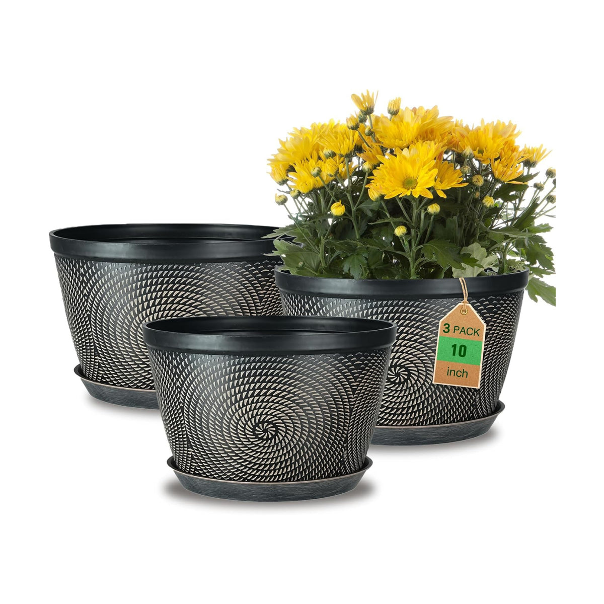Quarut 10 Inch Flower Pots,3 Pack Planters for Outdoor Indoor