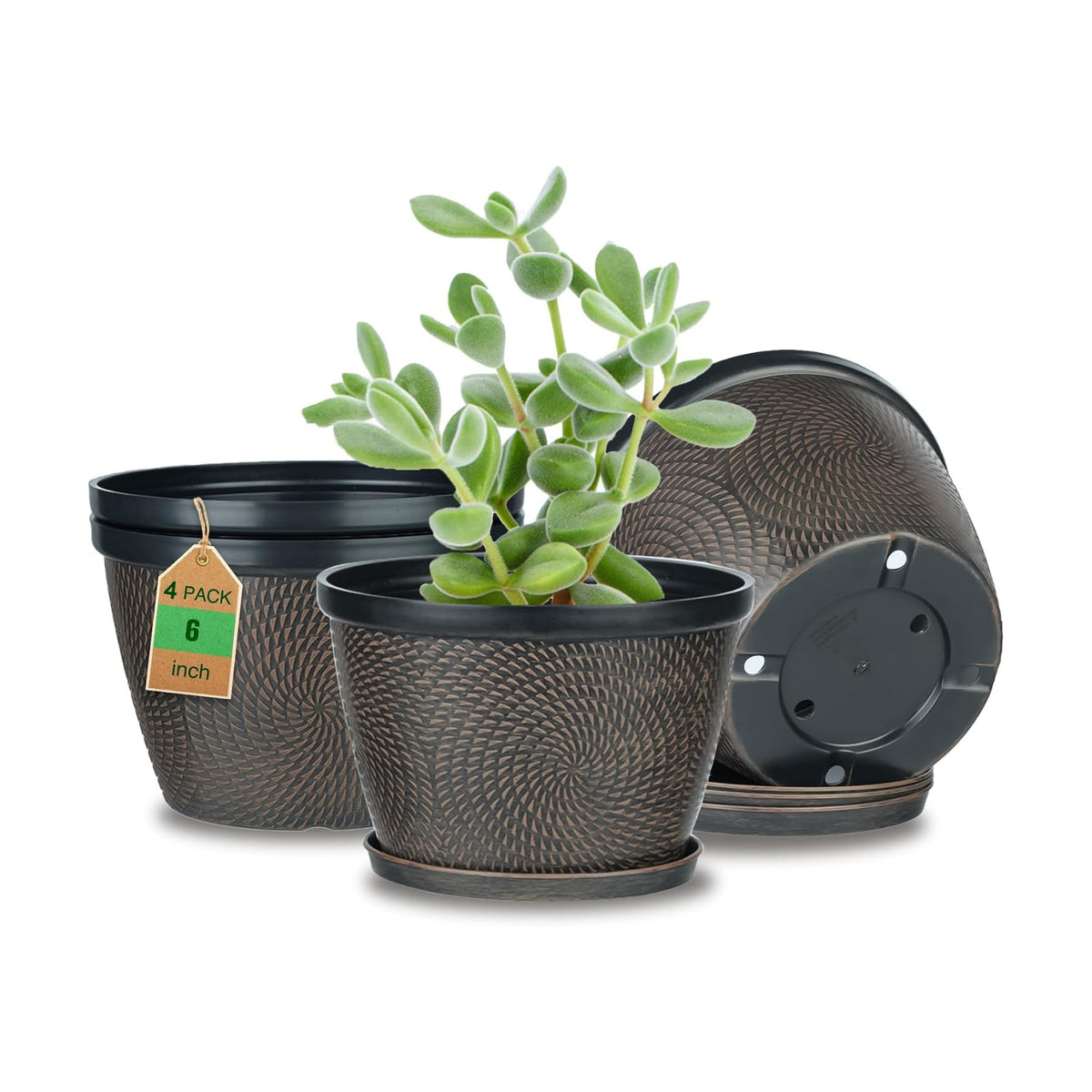 Quarut 4 Pack 6 Inch Flower Pots Planters for Outdoor Indoor